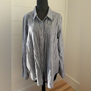 Lucky Brand Navy and White Striped Cotton Button-Up Blouse